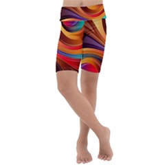 Abstract Colorful Background Wavy Kids  Lightweight Velour Cropped Yoga Leggings by Pakrebo