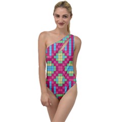 Checkerboard Squares Abstract To One Side Swimsuit by Pakrebo