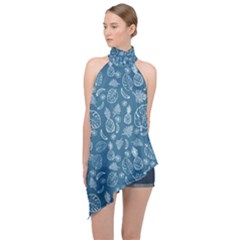 Tropical Pattern Halter Asymmetric Satin Top by Valentinaart