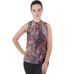 Puckered Fractal Artwork Design Mock Neck Chiffon Sleeveless Top by Pakrebo