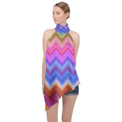 Pattern Chevron Zigzag Background Halter Asymmetric Satin Top by Pakrebo