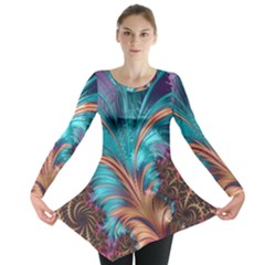 Feather Fractal Artistic Design Long Sleeve Tunic  by Pakrebo