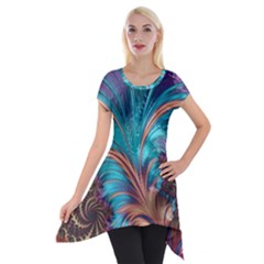 Feather Fractal Artistic Design Short Sleeve Side Drop Tunic by Pakrebo