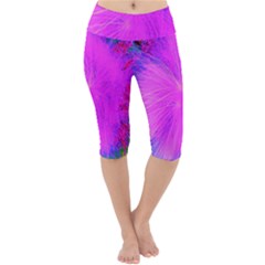 Psychedelic Purple Garden Milkweed Flower Lightweight Velour Cropped Yoga Leggings by myrubiogarden