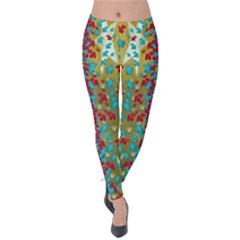 Raining Paradise Flowers In The Moon Light Night Velvet Leggings by pepitasart