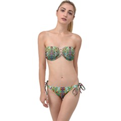 Raining Paradise Flowers In The Moon Light Night Twist Bandeau Bikini Set by pepitasart