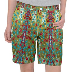 Raining Paradise Flowers In The Moon Light Night Pocket Shorts by pepitasart