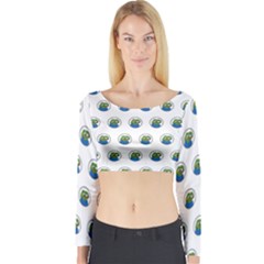 Apu Apustaja With Banana Phone Wall Eyed Pepe The Frog Pattern Kekistan Long Sleeve Crop Top by snek
