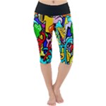 Graffiti abstract with colorful tubes and biology artery theme Lightweight Velour Cropped Yoga Leggings