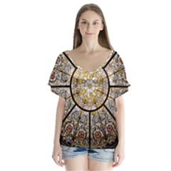 Stained Glass Window Glass Ceiling V-neck Flutter Sleeve Top by Pakrebo