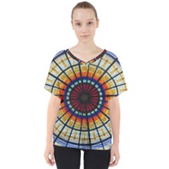 Background Stained Glass Window V-neck Dolman Drape Top by Pakrebo