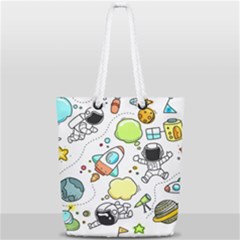 Sketch Cartoon Space Set Full Print Rope Handle Tote (small) by Pakrebo