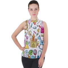 Baby Equipment Child Sketch Hand Mock Neck Chiffon Sleeveless Top
