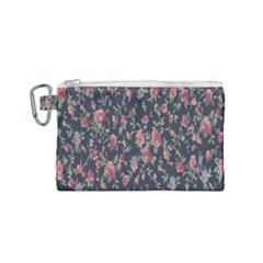 Polka Dotted Rosebuds Canvas Cosmetic Bag (small) by retrotoomoderndesigns