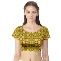 Tile Background Image Graphic Yellow Short Sleeve Crop Top