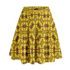 Tile Background Image Graphic Yellow High Waist Skirt by Pakrebo