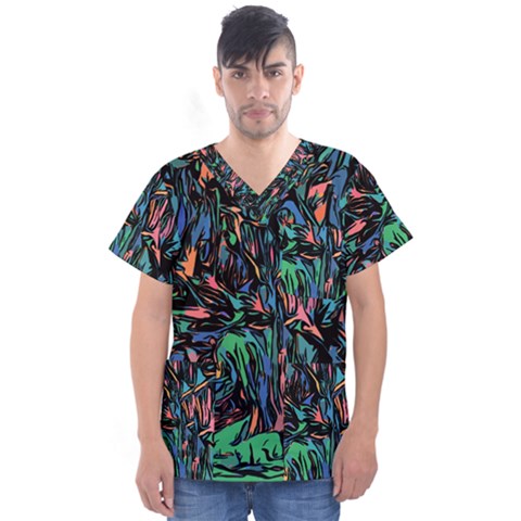 Tree Forest Abstract Forrest Men s V-neck Scrub Top by Pakrebo