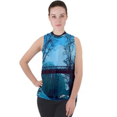 Bridge Trees Walking Nature Road Mock Neck Chiffon Sleeveless Top by Pakrebo