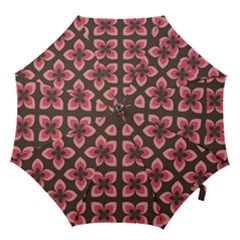 Retro Flower Pink Brown Hook Handle Umbrellas (large) by snowwhitegirl