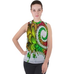 Fractal Abstract Aesthetic Pattern Mock Neck Chiffon Sleeveless Top