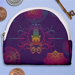 Boho Hamsa Mandala Horseshoe Style Canvas Pouch by lucia