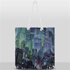 City Night Landmark Full Print Rope Handle Tote (large)