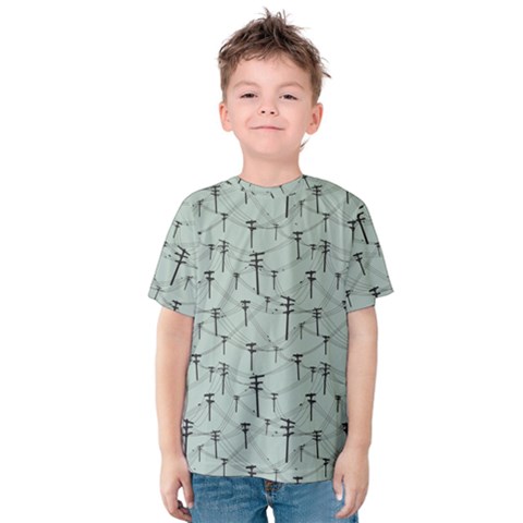 Telephone Lines Repeating Pattern Kids  Cotton Tee by Sudhe
