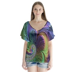 Fractal Artwork Art Swirl Vortex V-neck Flutter Sleeve Top by Sudhe