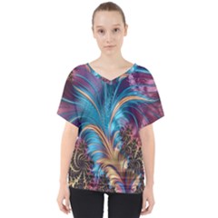 Fractal Art Artwork Psychedelic V-neck Dolman Drape Top by Sudhe