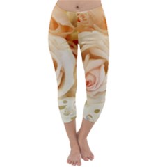 Roses Plate Romantic Blossom Bloom Capri Winter Leggings  by Sudhe