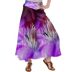 Clematis Structure Close Up Blossom Satin Palazzo Pants by Pakrebo