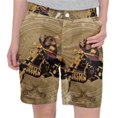 Funny Cute Mouse On A Motorcycle Pocket Shorts by FantasyWorld7