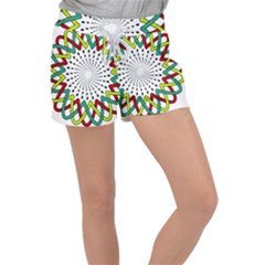 Round Star Colors Illusion Mandala Women s Velour Lounge Shorts by Mariart