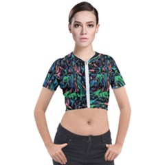 Tree Forest Abstract Forrest Short Sleeve Cropped Jacket by Pakrebo