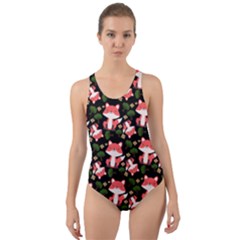 Fox And Trees Pattern Cut-out Back One Piece Swimsuit by snowwhitegirl
