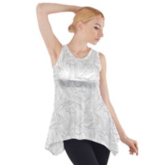 Organic Olive Leaves Pattern Hand Drawn Black And White Side Drop Tank Tunic by genx