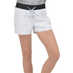 Organic Olive Leaves Pattern Hand Drawn Black And White Women s Velour Lounge Shorts by genx