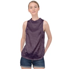 Organic Olive Leaves Pattern Hand Drawn Purple Red Wine High Neck Satin Top by genx