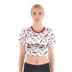 Funny Bacon Slices Pattern Infidel Red Meat Cotton Crop Top by genx