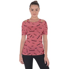 Funny Bacon Slices Pattern Infidel Vintage Red Meat Background  Shoulder Cut Out Short Sleeve Top by genx