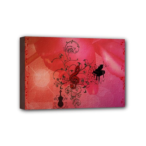 Decorative Clef With Piano And Guitar Mini Canvas 6  X 4  (stretched)