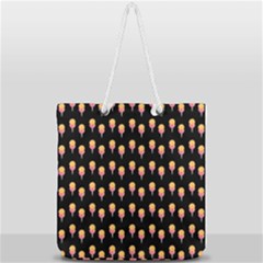 Cotton Candy Pattern  Black Full Print Rope Handle Tote (large) by snowwhitegirl