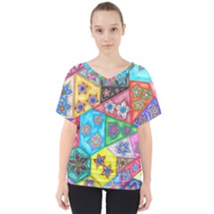 Stained Glass Flowers  V-neck Dolman Drape Top by okhismakingart