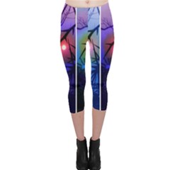 Moon And Locust Tree Collage Capri Leggings  by okhismakingart