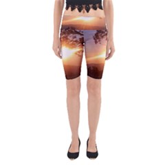 Mountain Sunset Yoga Cropped Leggings by okhismakingart