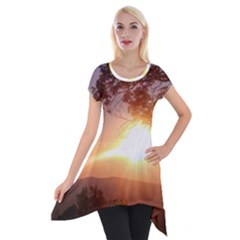 Mountain Sunset Short Sleeve Side Drop Tunic by okhismakingart