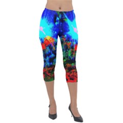 Psychedelic Spaceship Lightweight Velour Capri Leggings  by okhismakingart