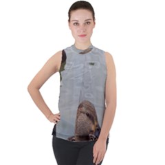 Framed Ducks Mock Neck Chiffon Sleeveless Top by okhismakingart