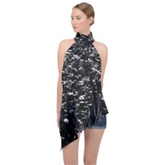 High Contrast Black And White Queen Anne s Lace Hillside Halter Asymmetric Satin Top by okhismakingart