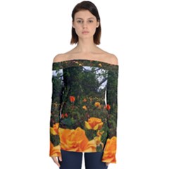 Orange Rose Field Off Shoulder Long Sleeve Top by okhismakingart